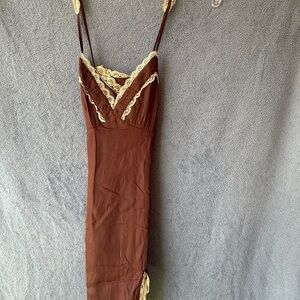 Urban Outfitters Brown Lace Trim Mini Dress